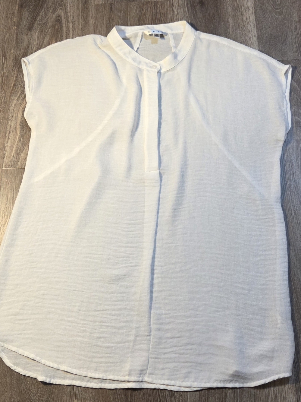 CAbi Women's Medium White Short Sleeve Mandarin Collar Tunic Blouse
